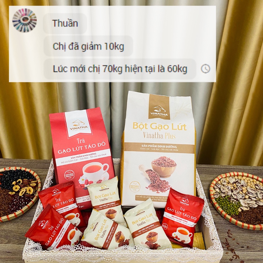 Combo VIP bột gạo lứt giảm cân VINATHA Plus  + trà gạo lứt táo đỏ  - VNT01
