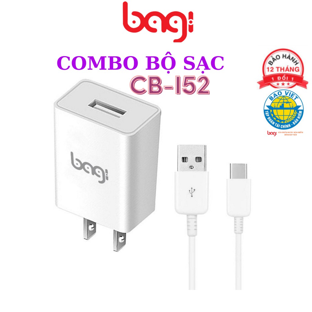 Bộ combo củ + cáp sạc Bagi lightning, Type-C 5v-1A, 2A.  Bảo hành chính hãng - 1 ĐỔI 1 trong 12 tháng