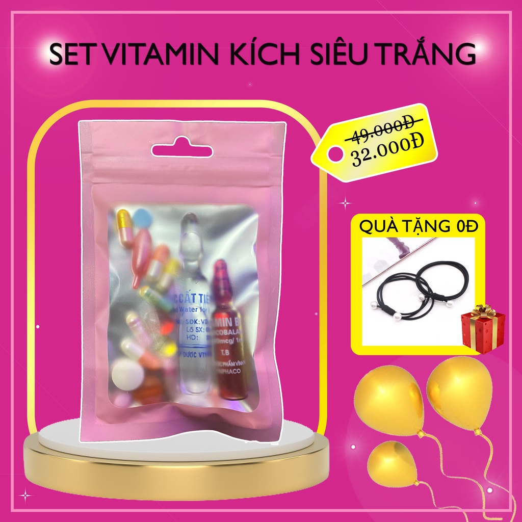 Sét Vitamin Kích Trắng- Kích Trắng Cấp Tốc- Trắng Nhanh Gấp 10 Lần+ Tặng Kèm Muỗng Trộn Kem