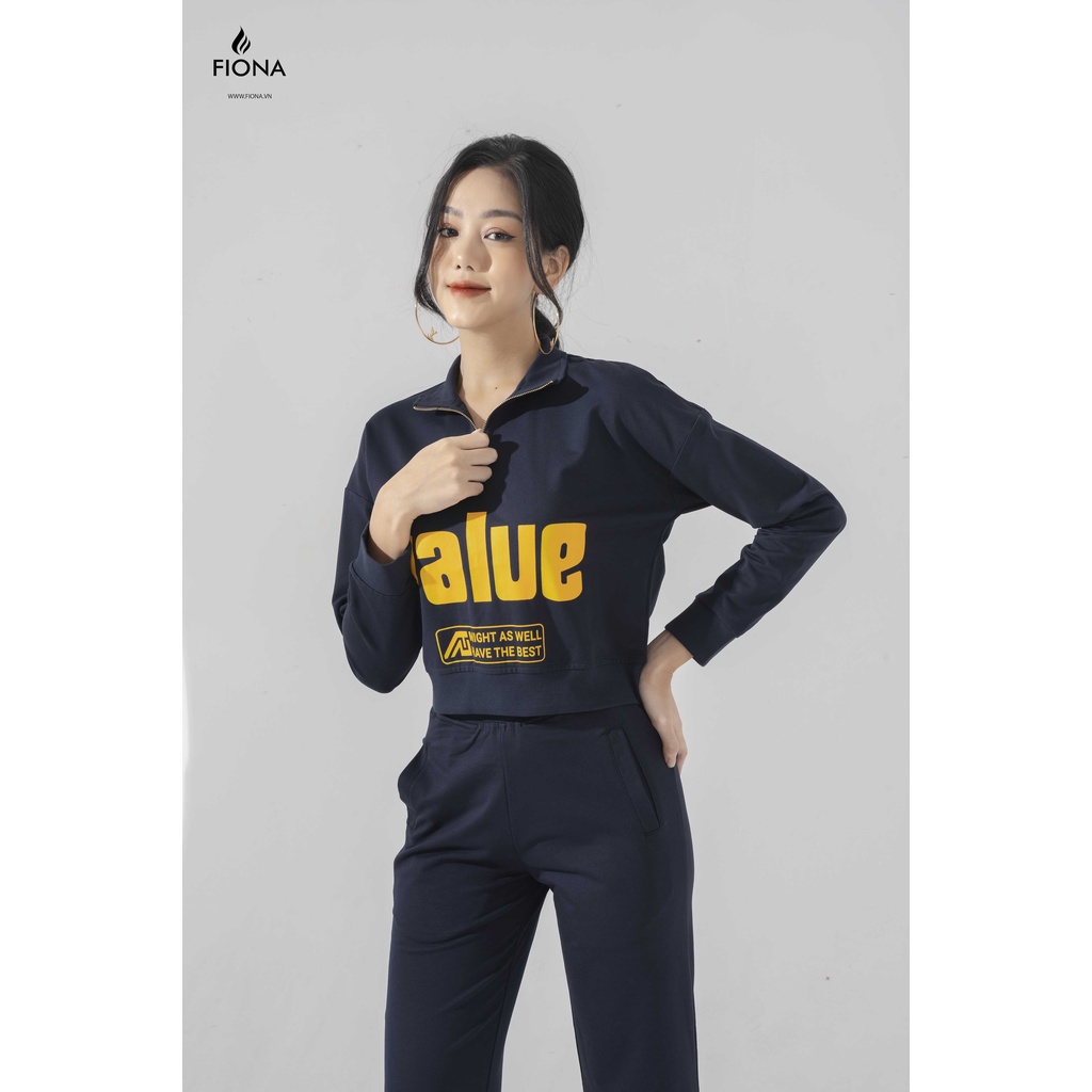 Áo Nỉ Croptop FIONA Cổ Cao 3 Phân Có Khóa Mã F520897