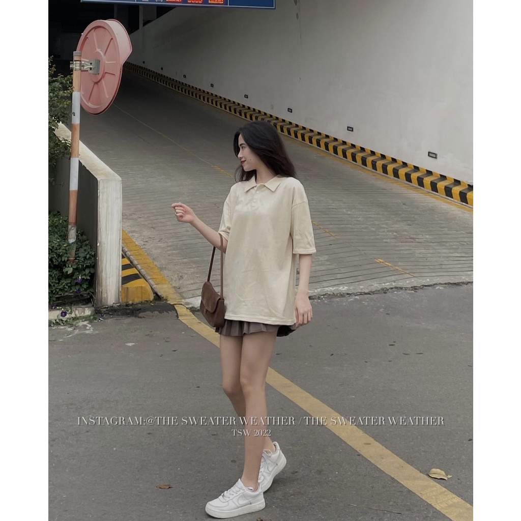 (Ảnh thật) Áo pull trơn chất thô mặt tuyết tay lỡ cổ polo basic the.sweaterweather TSW