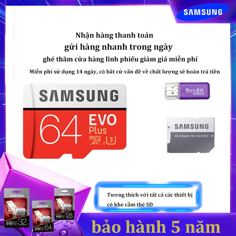 Thẻ nhớ 32G 64G 128G Class 10 U3 samsunng microSDHC tốc độ cao 95MB/s Thẻ nhớ cho camera wifi, camera hành trình,