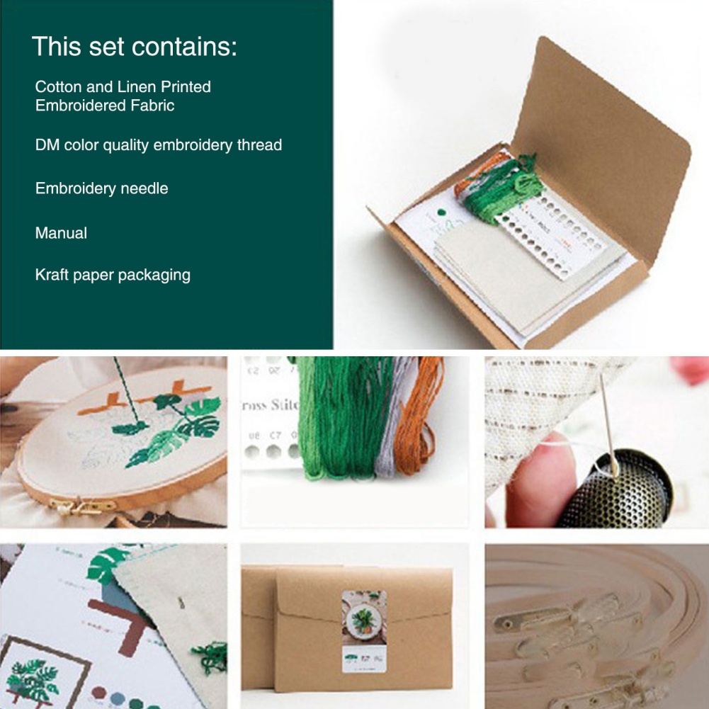 Bộ tranh thêu chữ thập hình tròn bằng cotton hình cây hoa DIY