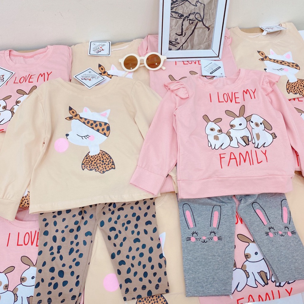 Bộ Quần Áo Dài Tay Mùa Thu In Hình Cáo Thỏ Dễ Thương Vải Cotton Cho Bé Gái Từ 8-20kg Mã DT03