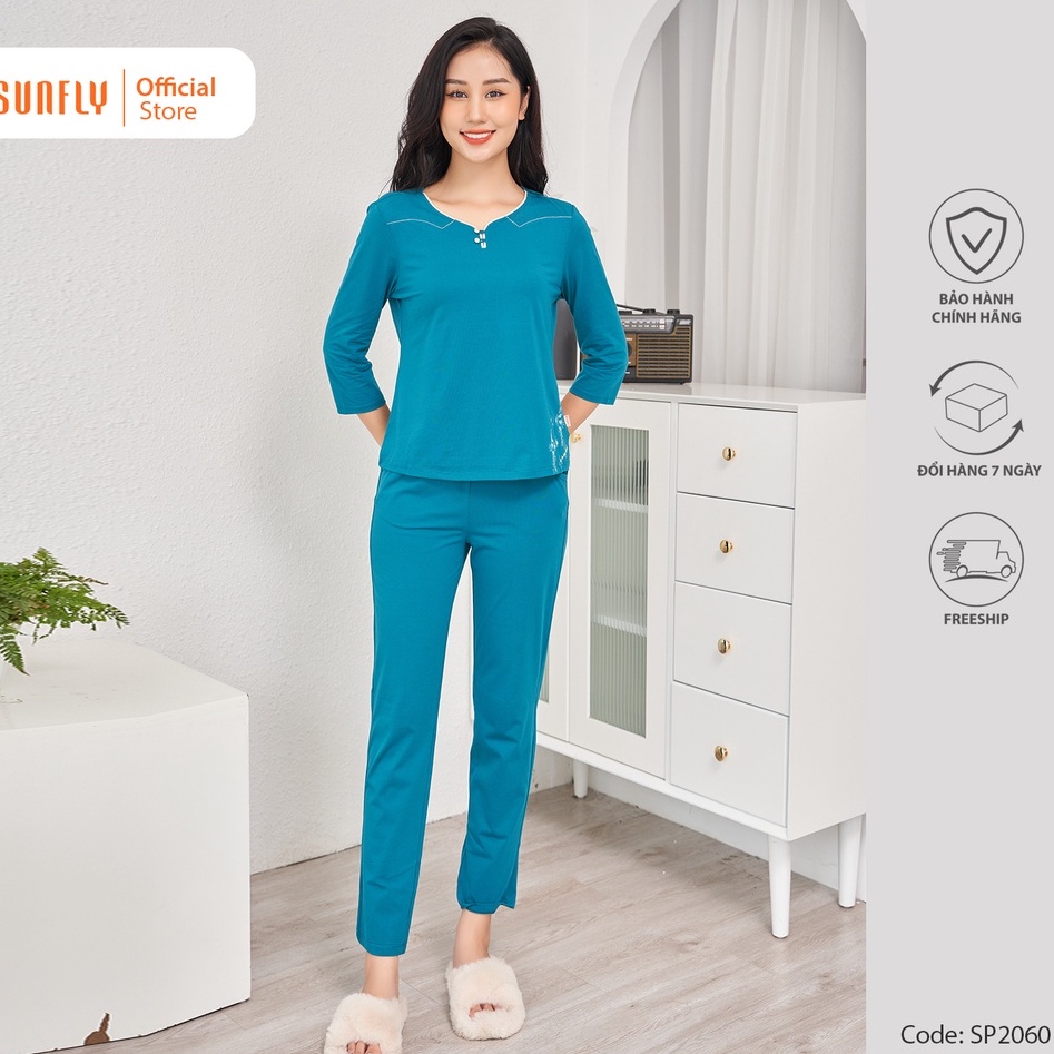 Bộ đồ mặc nhà nữ cotton SUNFLY áo tay lỡ, quần dài SP2060