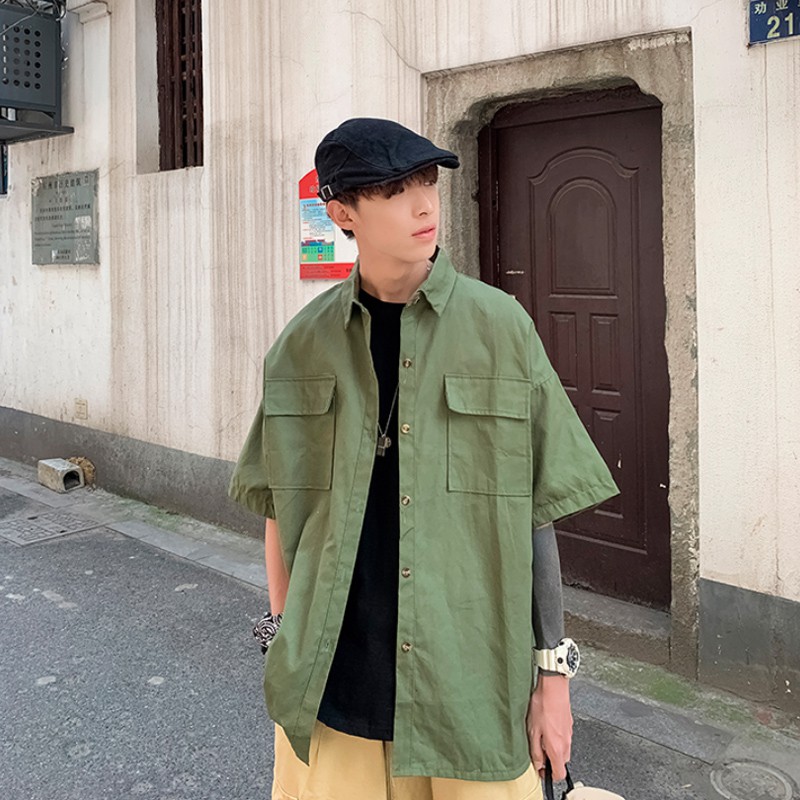 Áo sơ mi nam ngắn tay form rộng kiểu hàn, áo sơ mi nam hàn quốc tay lỡ cổ bẻ màu đen chất xịn Thời trang Unisex 2022