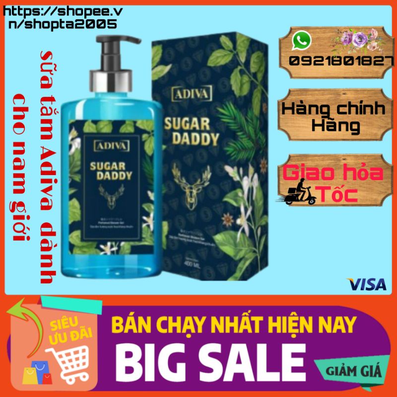 Sữa tắm hương nước hoa kháng khuẩn cho nam Adiva Sugar Daddy 400ml
