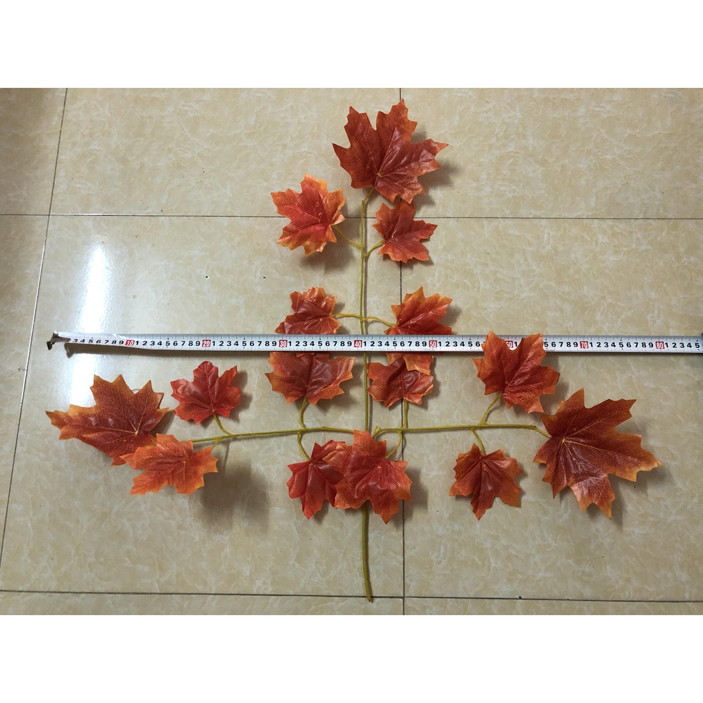 Combo 12 cành lá phong đỏ vải lụa đẹp, lá to 15 lá, lá nhỏ 25 lá