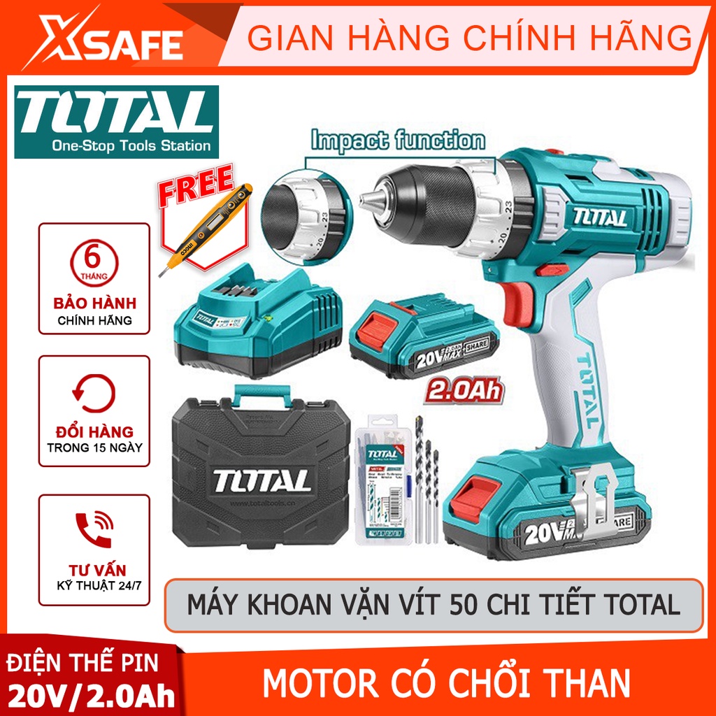 Máy khoan bê tông dùng pin 20V TOTAL TIDLI2003 hai tốc độ 400-1900v/p, tốc độ đập 28500bmp, khả năng khoan 2.0-13mm