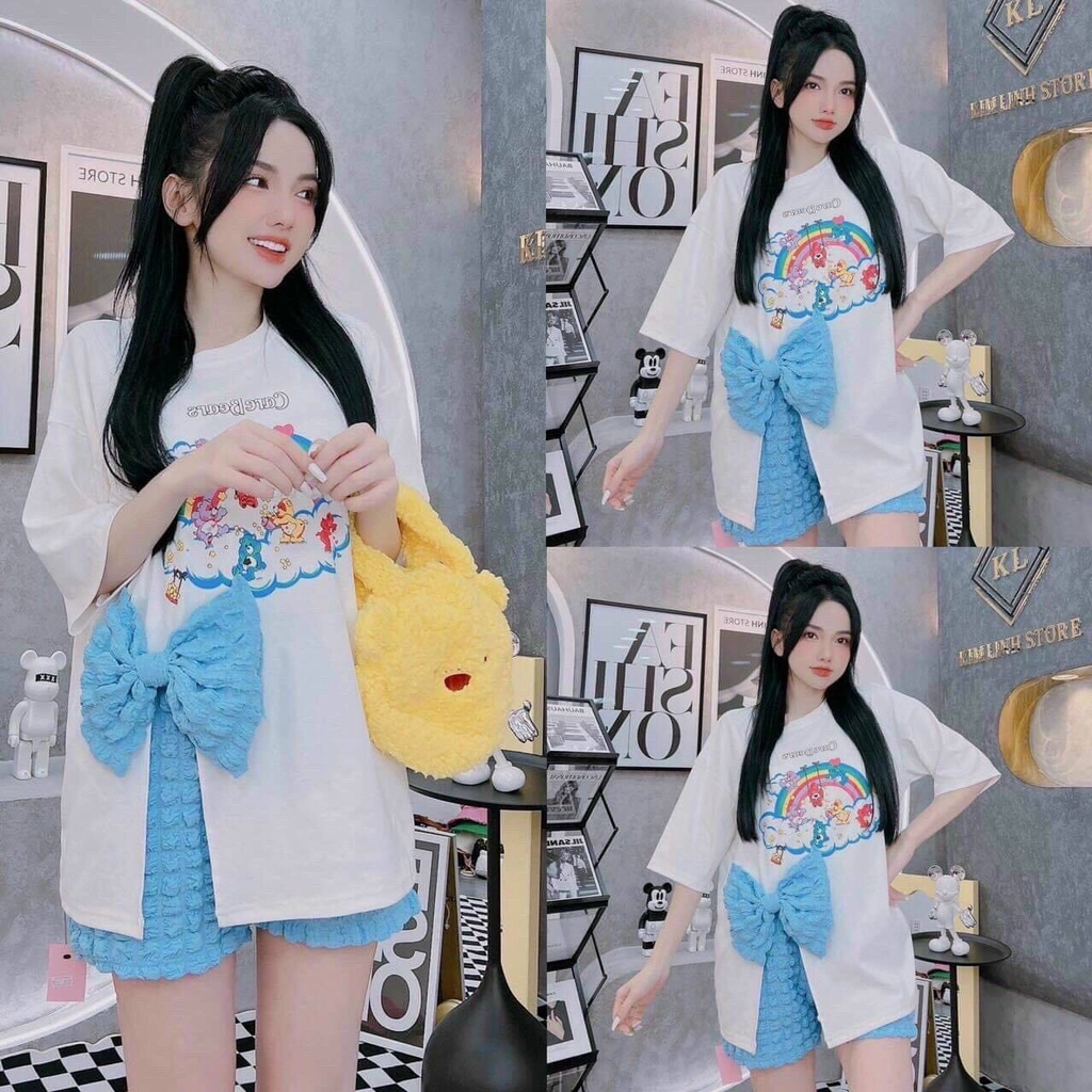 Sét bộ đùi xốp phối áo thun in xẻ tà nơ hott
