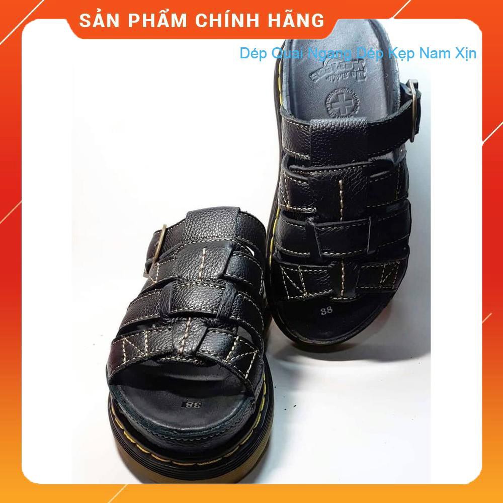 Dép quai ngang nam Doctor Dr.Martens da bò cao cấp hàng HNSX - Đế Lót Da Bò - Mã D2