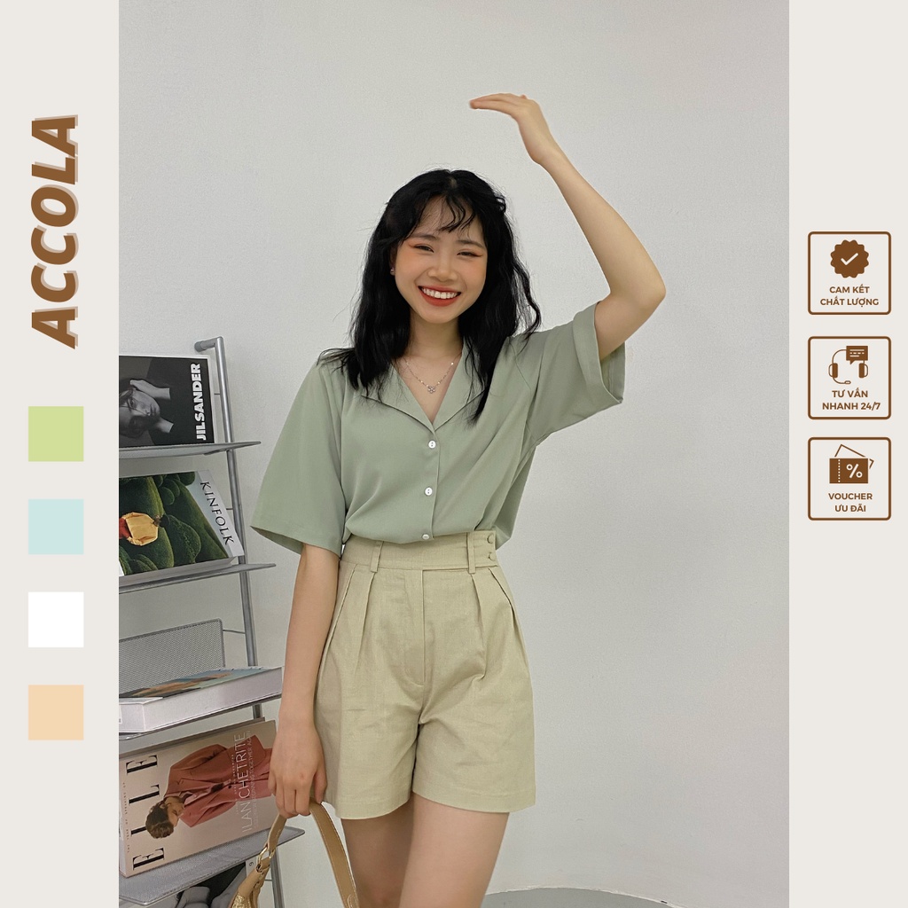 Áo sơ mi nữ tay ngắn freesize hàn quốc cổ vest Accola 1006