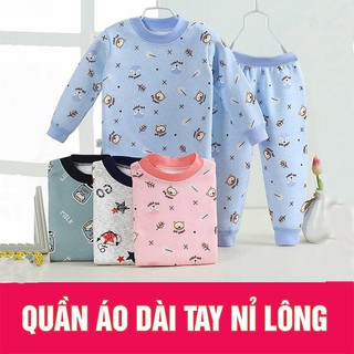 Bộ Nỉ Lông Dài Tay Chui Cổ Cho Bé Trai Bé Gái 3-14Kg