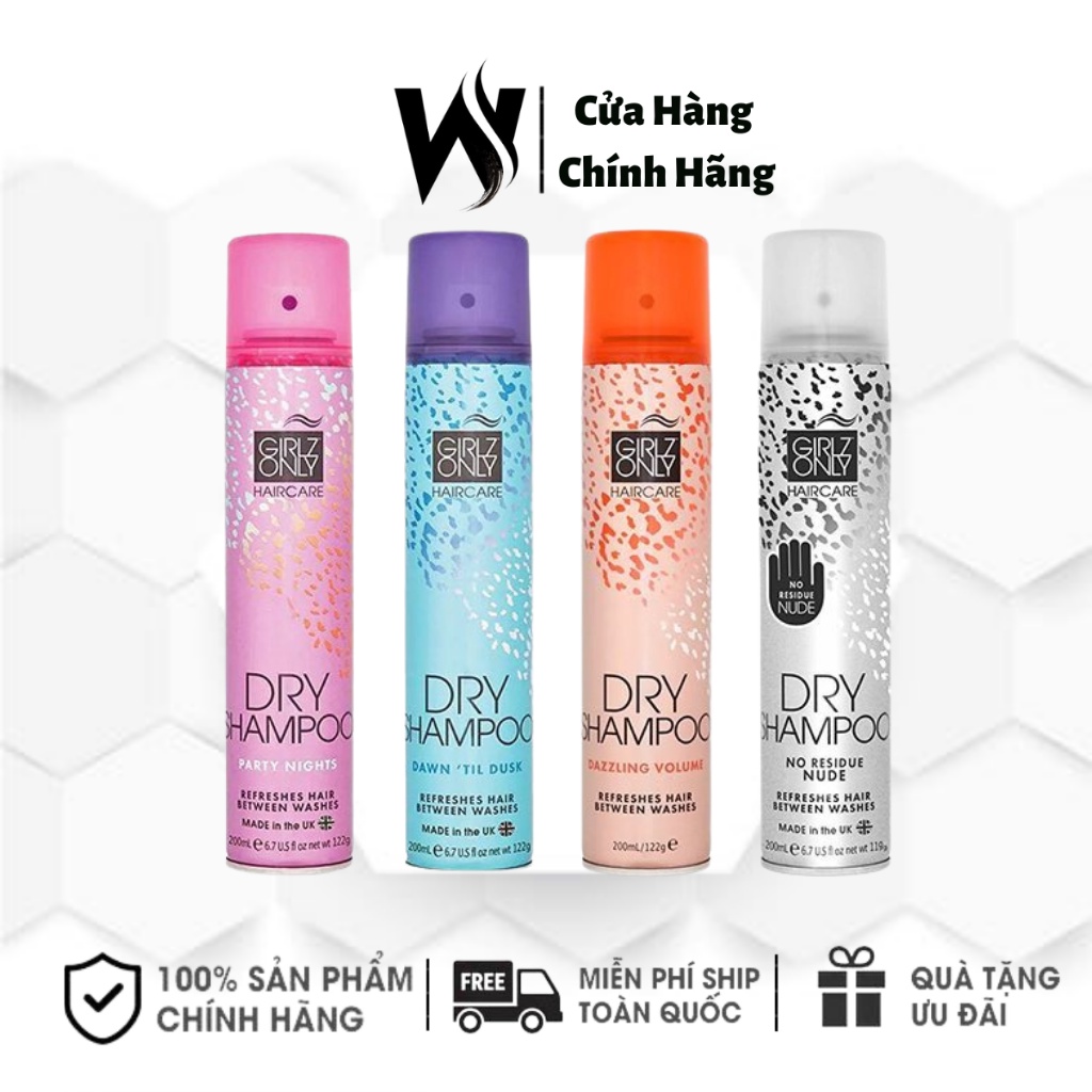 Dầu Gội Khô Girlz Only Party Nights / Dawn 'Til Dusk / Dazzling Volume / No Residue Nude 200ml - White Store