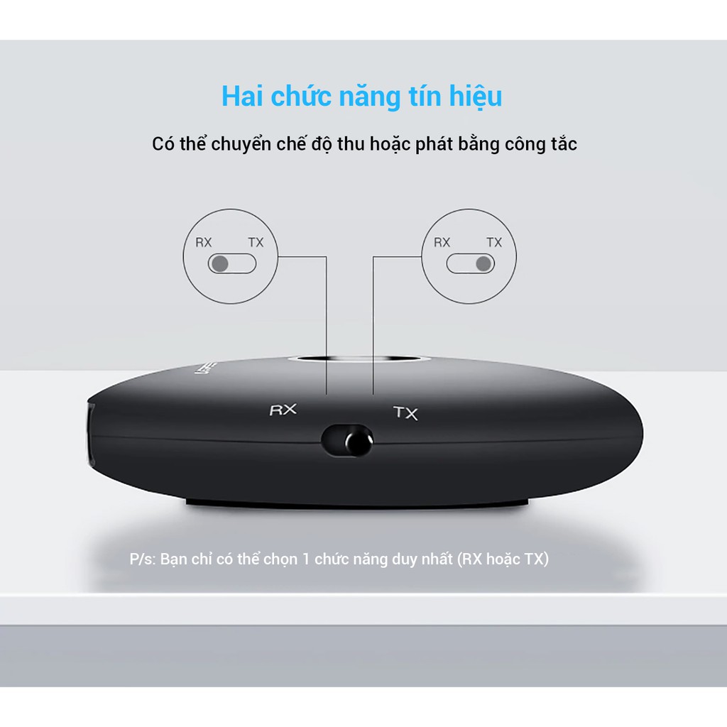 Thiết bị thu phát Bluetooth 4.2 (TX/RX) 2 trong 1 hỗ trợ APTX chính hãng Ugreen 40762 cao cấp