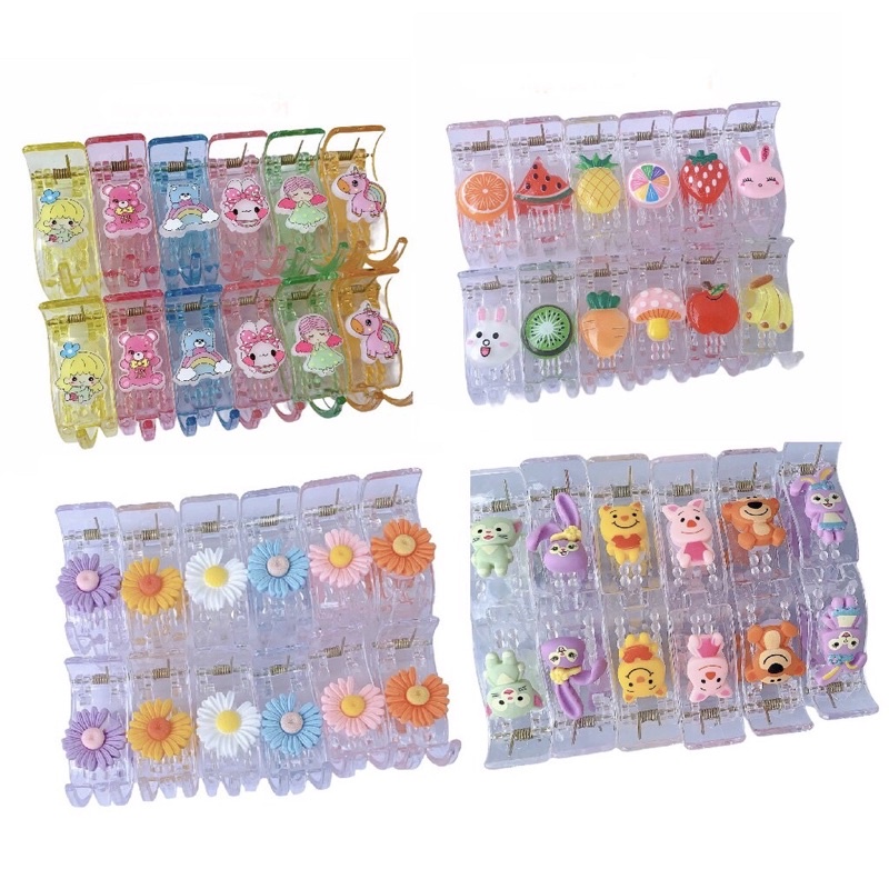 Kẹp Càng Cua 3_5 Răng Đính Hoa - Trái Cây - Con Vật Cute Phô Mai Que