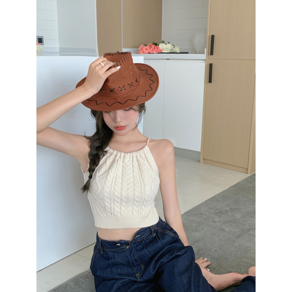 Cocory vn Áo Croptop Dệt Kim Dáng Ôm Thoáng Khí Thời Trang Quyến Rũ Cho Nữ