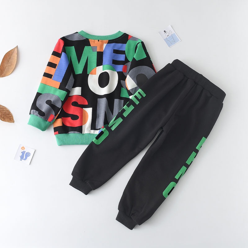 Set đồ BEAR LEADER 2 món gồm áo sweater tay dài in chữ nhiều màu sắc phong cách Hàn Quốc cho bé trai 2-6 tuổi
