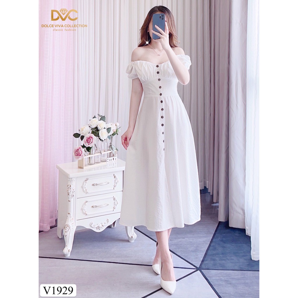 Váy trắng thiết kế V1929 - Đẹp Shop DVC (Kèm ảnh thật trải sàn do shop tự chụp)