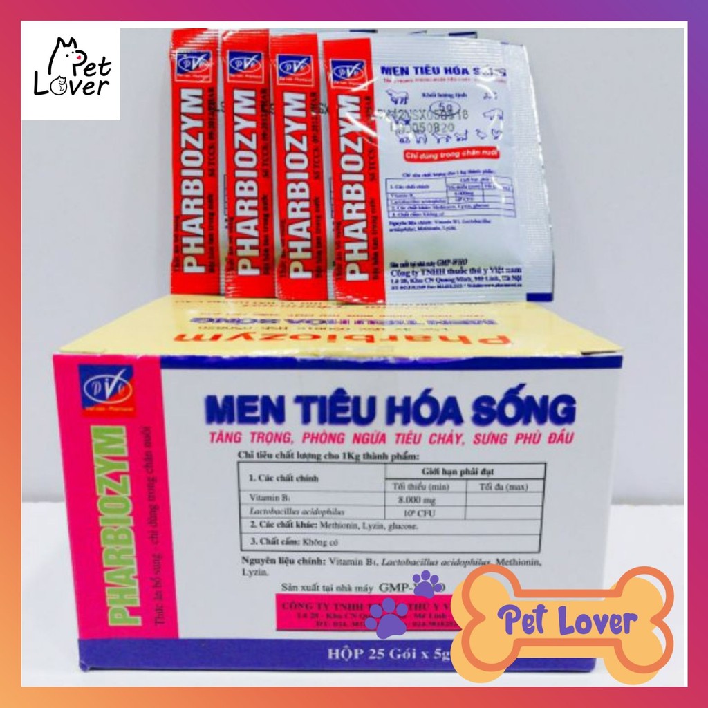 [FREESHIP] Men Tiêu Hoá Sống Tăng Trọng Phòng Ngừa Tiêu Chảy Sưng Phù Đầu Pharbiozym Hộp 25 Gói _Petlover