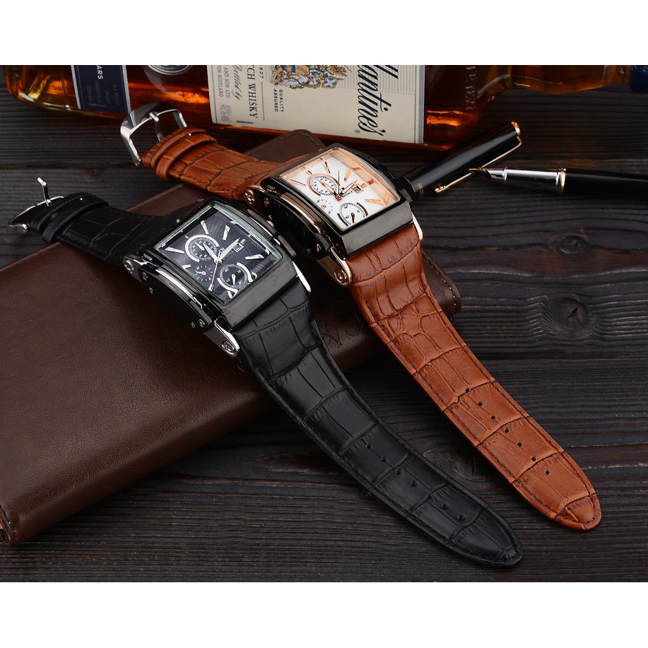 Đồng Hồ Nam Mặt Vuông Dây Da Cao Cấp - Đồng Hồ Nam BADACE Mặt Vuông Sang Trọng Đẳng Cấp