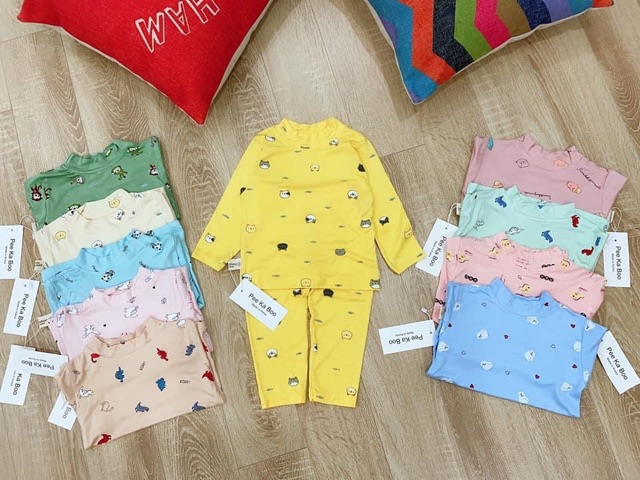 Bộ thu đông thun lạnh cotton cổ cao, quần áo trẻ em thu đông PEEKAPOO hàng quảng châu bé trai bé gái sz 10-16kg