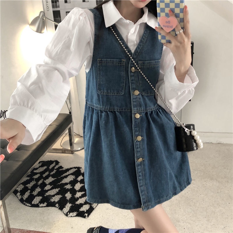 Set đầm + áo sơ mi kiểu dáng mới lạ phong cách vintage cho nữ