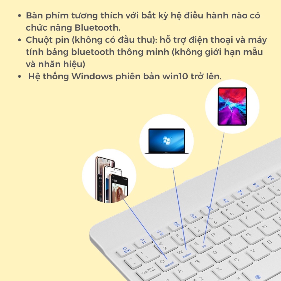 BÀN PHÍM BLUETOOTH KHÔNG DÂY CHO LAPTOP, ĐIỆN THOẠI, IPAD TIỆN LỢI