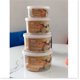  Bộ 4 hộp nhựa đựng thực phẩm tròn Inochi  500-1000-1500-2500ml  
