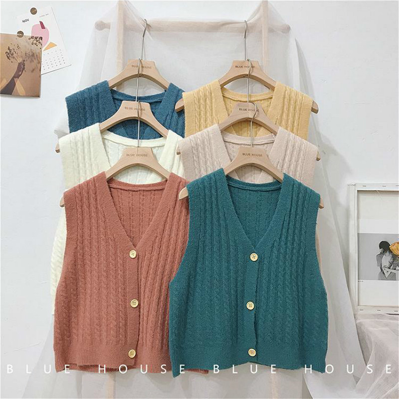 Áo Khoác Đen Lan Dệt Kim Cổ Chữ V Màu Trơn Phong Cách Retro Hàn Quốc Dành Cho Nữ | BigBuy360 - bigbuy360.vn