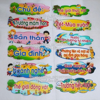 Bộ tên 10 chủ đề in màu và ép plastic mầm non (ngang 20 hoặc 40cm)
