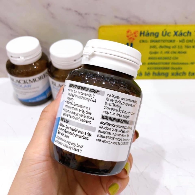 Viên Uống Backmores Insolar High Dose Vitamin B3 Chăm Sóc Da Tóc Móng Chắc Khỏe Hộp 60 Viên