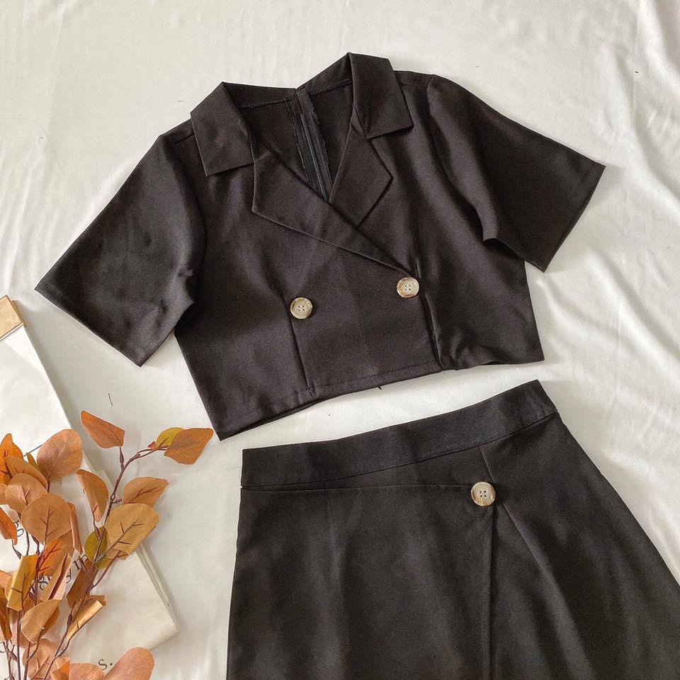 SET ÁO CROPTOP CỔ VEST + CHÂN VÁY | BigBuy360 - bigbuy360.vn