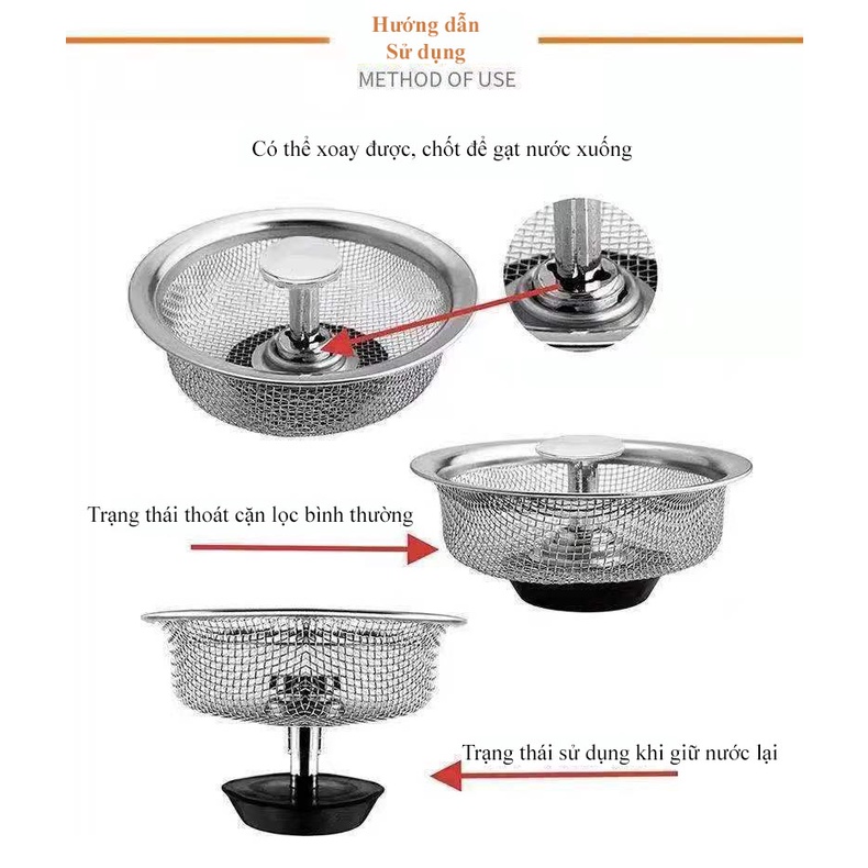 Giỏ Lọc Rác Inox Cao Cấp Đậy Bồn Rửa Chén Bát Thoát Nước Nhanh, Rọ Lọc Rác Bồn Rửa Chén Bát, Có Núm Chặn - LOKING