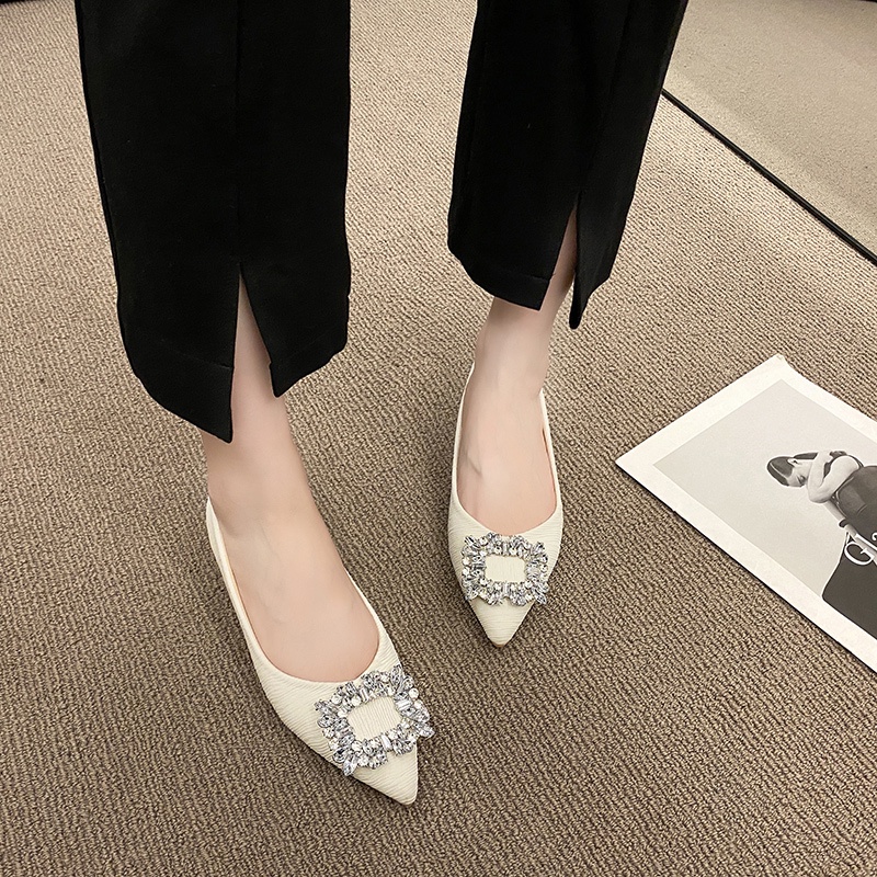 Giày Búp Bê Mũi Nhọn Đính Đá Thời Trang Nữ Tính