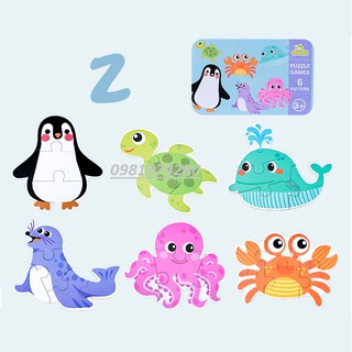Hộp ghép hình PUZZLE 6 hình SINH VẬT BIỂN 4 cấp độ to đẹp