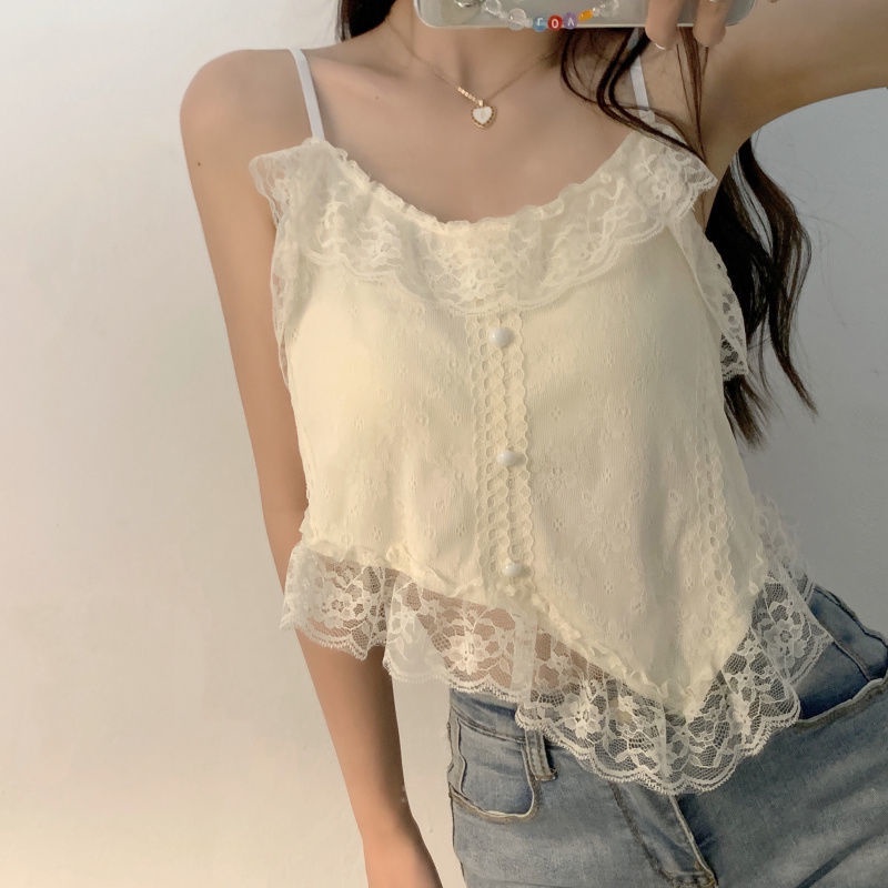 Áo Hai Dây Phối Ren Quyến Rũ Thời Trang Mùa Hè Cho Nữ