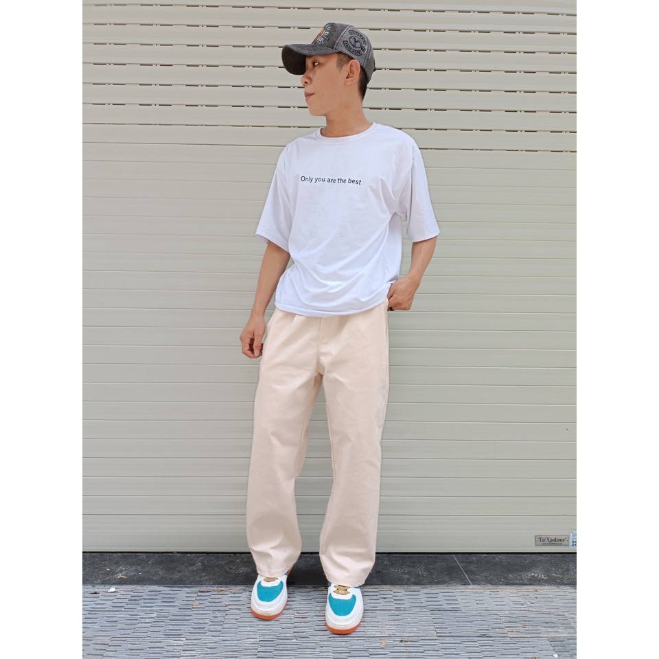 Quần Ống Suông Cạp Chun, Quân Baggy Kaki Ống Rộng Nam Nữ Màu Đen Xám Kem Ulzzang H0