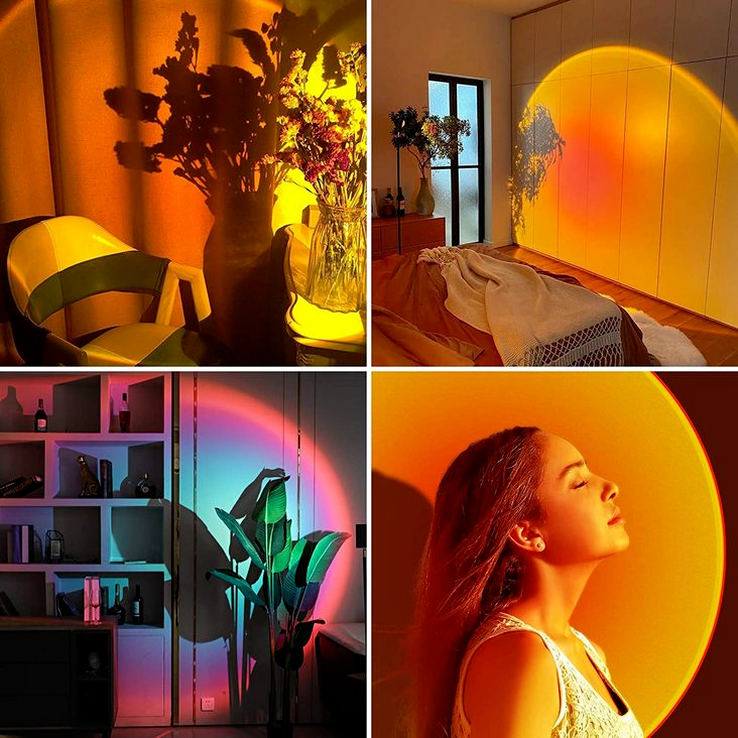 ✈COD✈【mua 1 để có 6 hiệu ứng màu】Tiktok Sunset Projection Floor Light Rainbow Modern Led Floor Light Living Room Stand Light Bedroom Projector Floor Lamp/Đèn Led Màu Cầu Vồng Trang Trí Phòng Ngủ (4 Colors in 1) @STTEAM