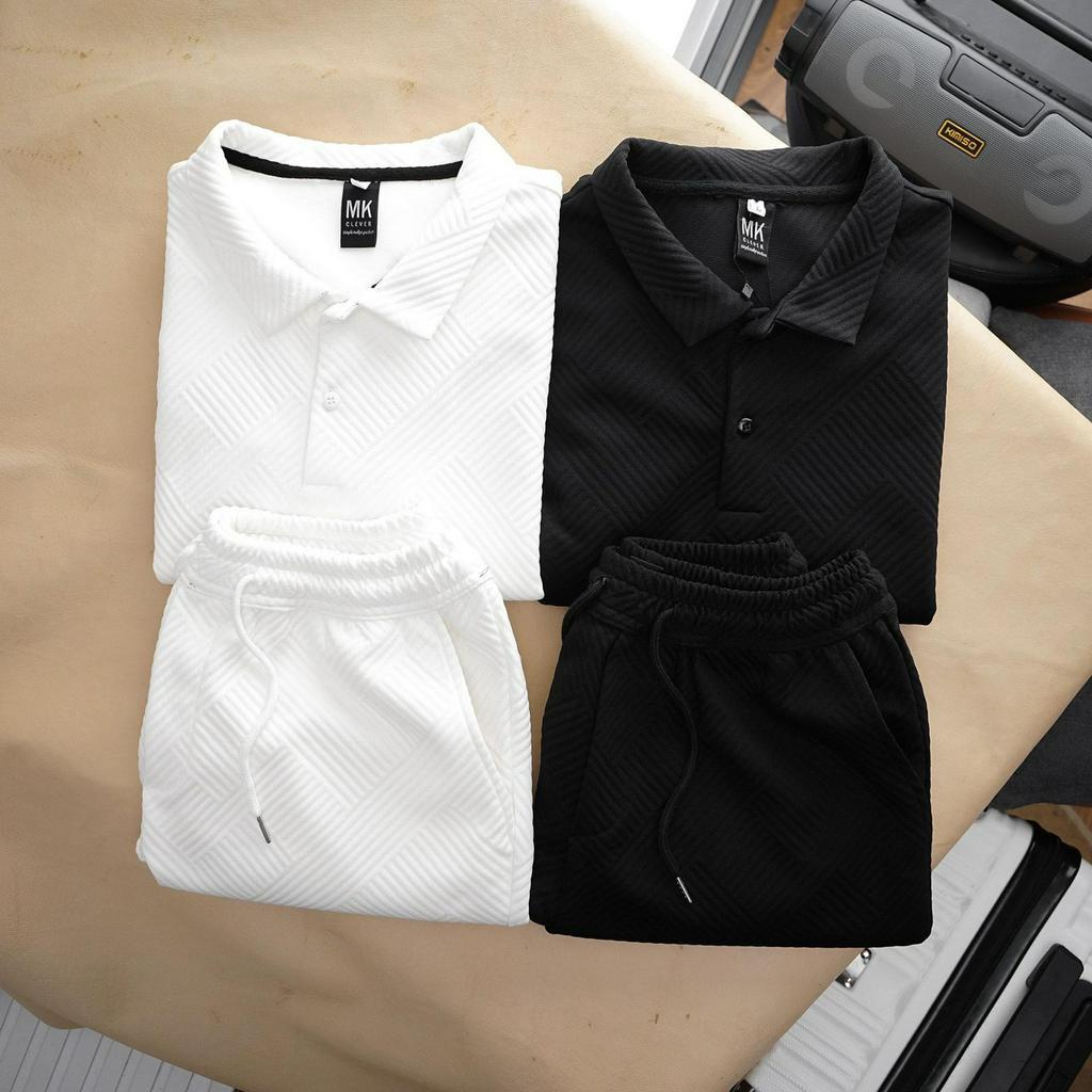 Đồ Bộ Nam Cổ Bẻ Chất Vải Cotton Cao Cấp Thoáng Mát, Bộ Quần Áo Thể Thao Mùa Hè Phong Cách
