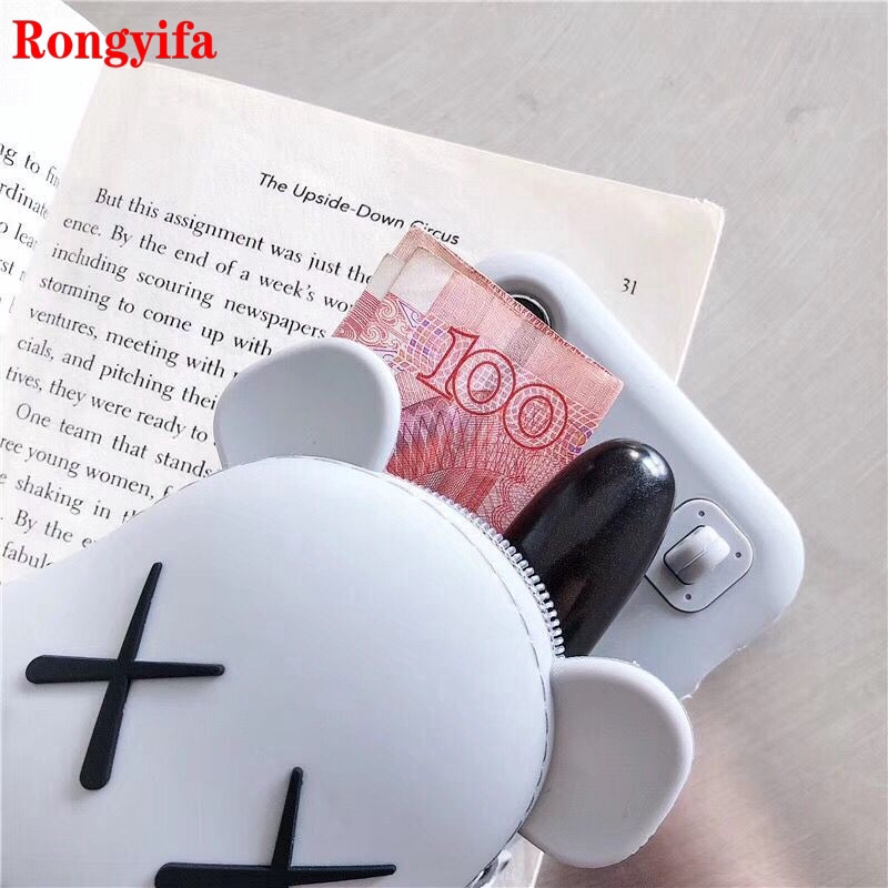 Ốp điện thoại dẻo dạng ví Pikachu Snoopy Kaws 3D có dây đeo cho Samsung Galaxy S7 S6 Edge S8 S9 S10 Plus S10e A5 2016