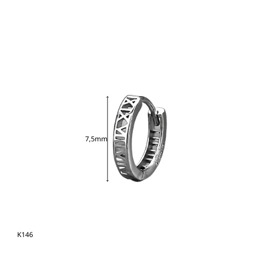 Khuyên tai tròn nam bạc 925 dáng tròn khắc số la mã cá tính, unisex Roman (1 chiếc) | GEMY SILVER K146