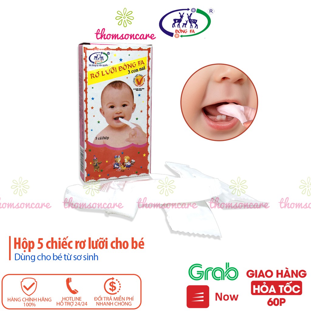 Gạc rơ lưỡi Đông Pha - vệ sinh nướu răng miệng cho trẻ tưa lưỡi cho bé đông fa Hộp 5 chiếc