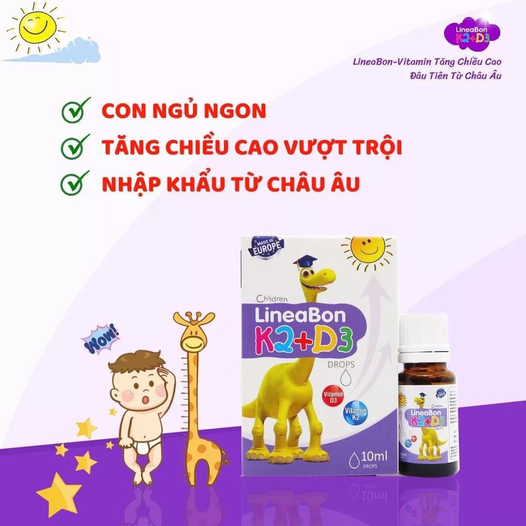 LineaBon K2 D3 Drops - Vitamin D3 K2 MK7. Giúp cho bé hấp thu tối đa canxi, tốt cho trẻ sơ sinh. Xương