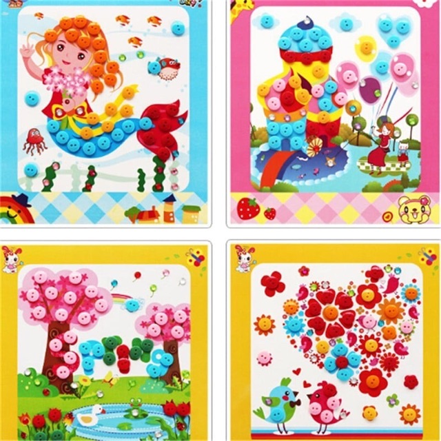 Tranh giấy trang trí dán nút áo cho bé