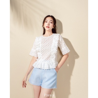 Áo thô thêu bèo ren cổ tròn Lucy Top - by Panya