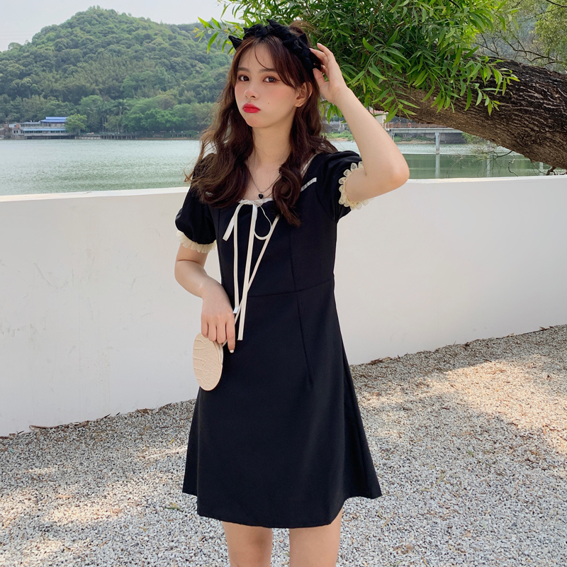 Đầm SUXI ngắn tay lưng cao phong cách Pháp thời trang mùa hè dành cho nữ