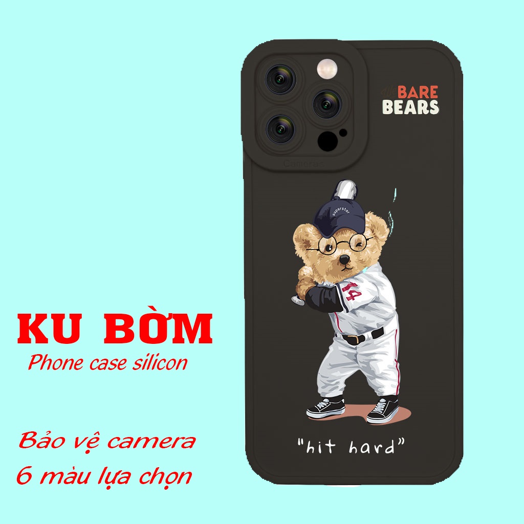 Ốp lưng mềm dẻo Gấu bông đánh bóng chày giá rẻ cho Iphone 6 7 8 Plus 11 12 13 mini Pro Max X Xr HA-22BEAR019