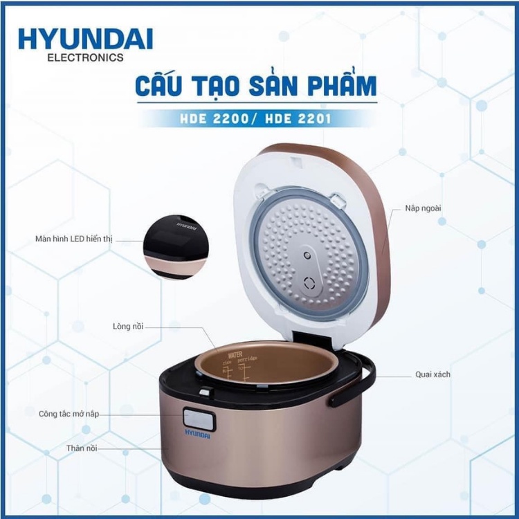 Nồi cơm điện cao tần HYUNDAI 2201G cảm biến nhiệt thông minh thiết kế hiện đại phong cách Hàn Quốc hàng chính hãng