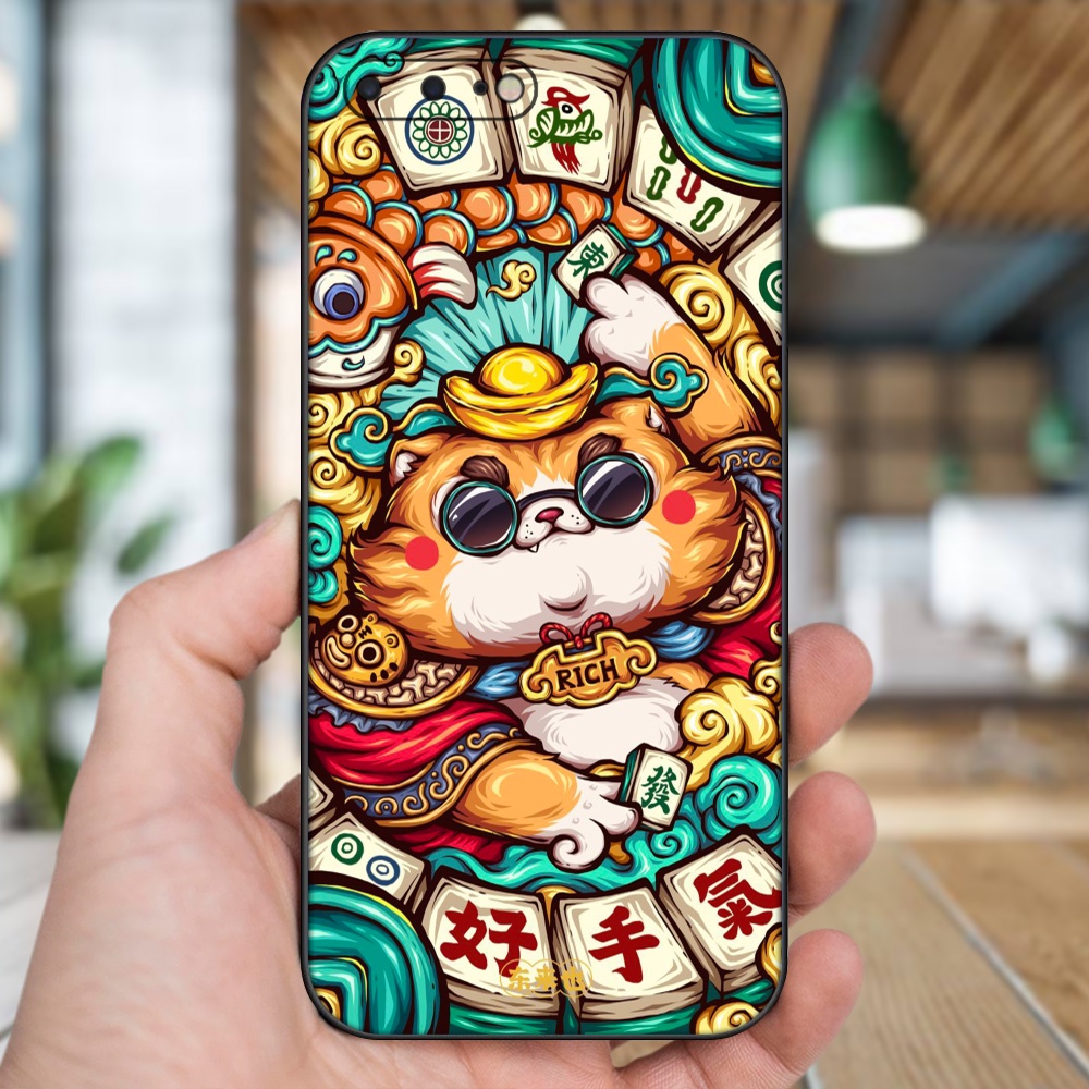 Ốp lưng iPhone 7 Plus, 8 Plus dẻo đen cạnh vuông in hình Mèo Thần Tài dễ thương